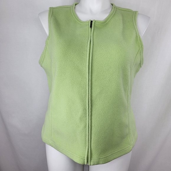 L.L. Bean Jackets & Blazers - LL Bean Fleece VEST Womens Size XL Light Green Full Zip Sleeveless Collarless